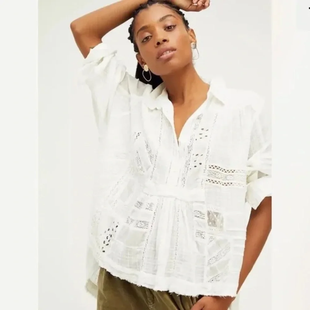 Free People Bluejay Patchwork Blouse D3